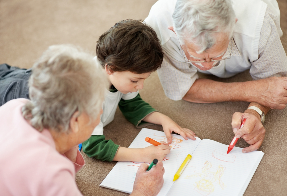 Grandparents and Child Coloring