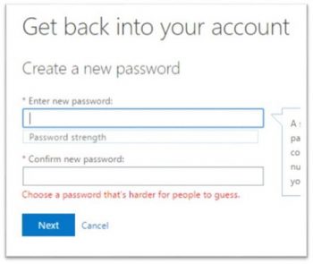 Creating a new password screen