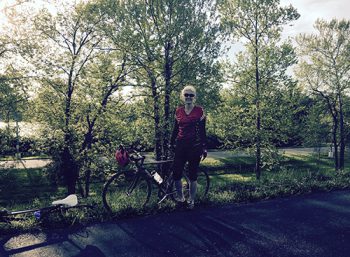 Janice Branham with bike at Valley Park Levee Trail