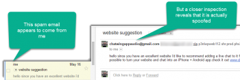 screenshot of a spoofed link sent to your email by a virus